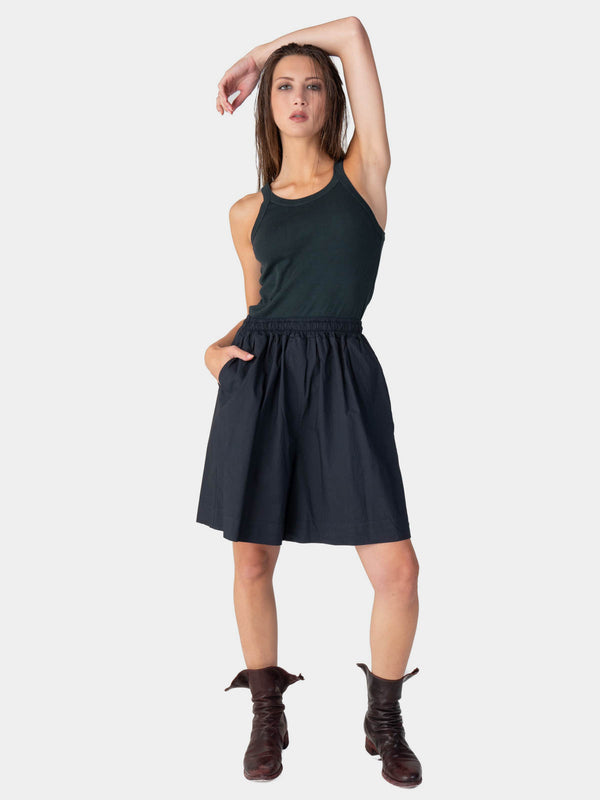 Baci Elastic Tie Waist Cotton Boxy Shorts Nero