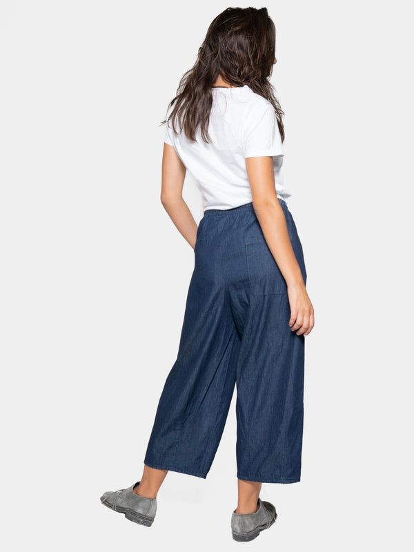 Baci Elastic Tie Waist Denim Culotte Indigo