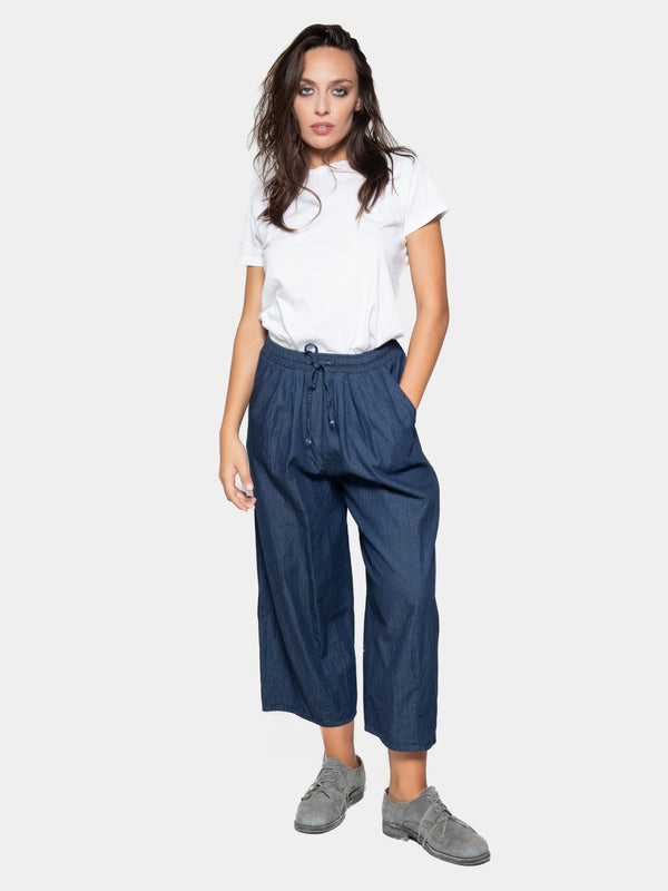 baci Elastic Tie Waist Denim Culotte Indigo