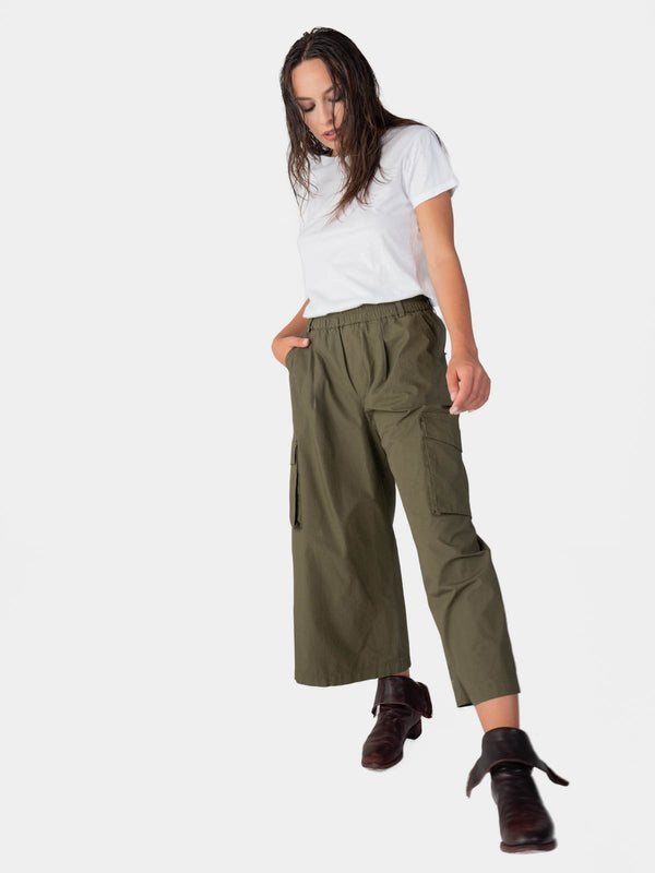 Baci Elastic Waist Cotton Cargo Pant Bianco