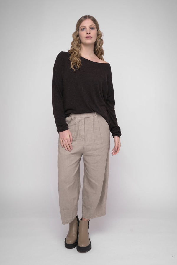 Baci Elastic Waist Cotton Linen Blend Pants Black