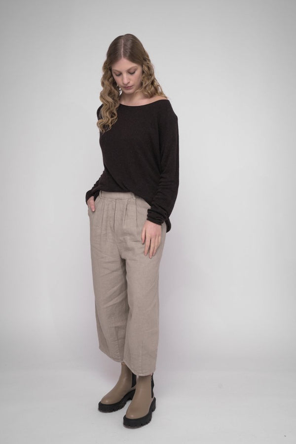 Baci Elastic Waist Cotton Linen Blend Pants Black