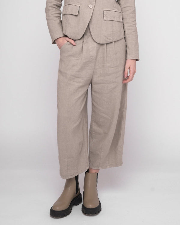 baci Elastic Waist Cotton Linen Blend Pants Black