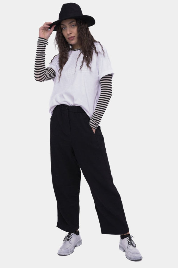 Baci Elastic Waist Cotton Pant Black