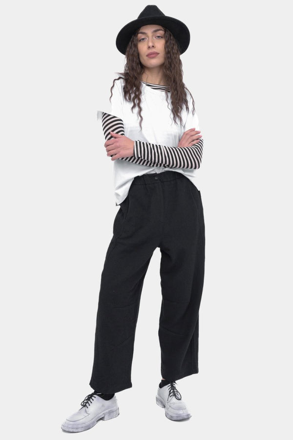 Baci Elastic Waist Cotton Pant Black