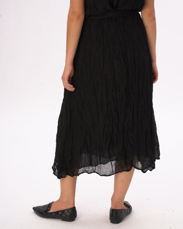 Baci Elastic Waist Crinkled Maxi Skirt Black