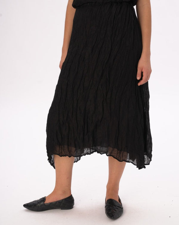 Baci Elastic Waist Crinkled Maxi Skirt Black