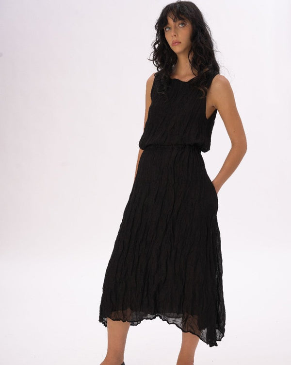 Baci Elastic Waist Crinkled Maxi Skirt Black