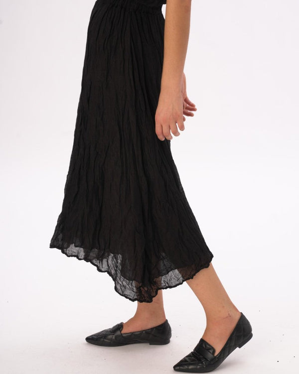 baci Elastic Waist Crinkled Maxi Skirt Black