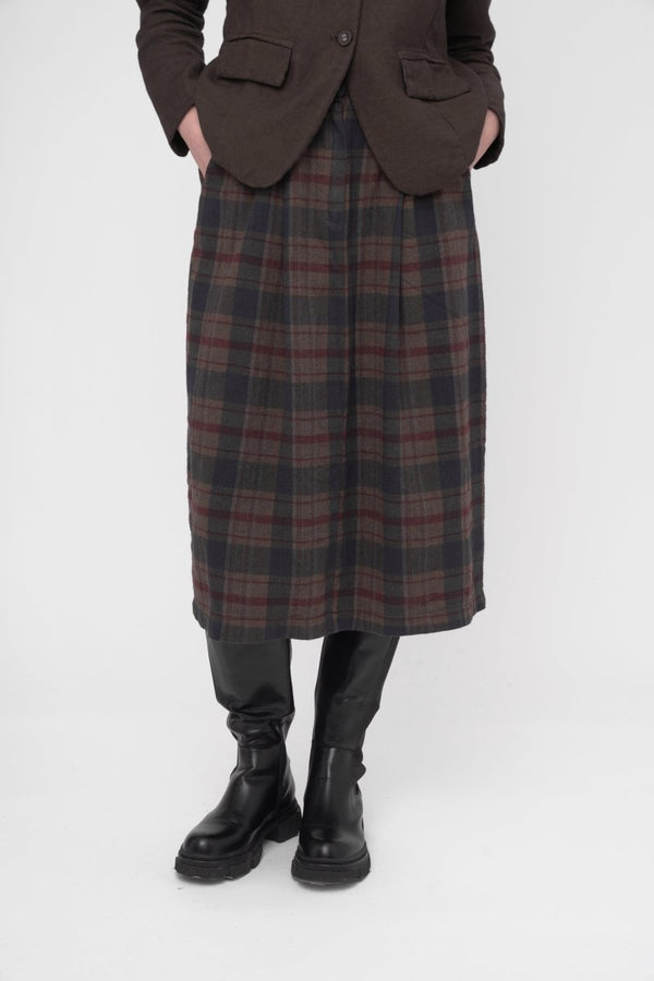 Baci Elastic Waist Plaid Cotton Skirt Black