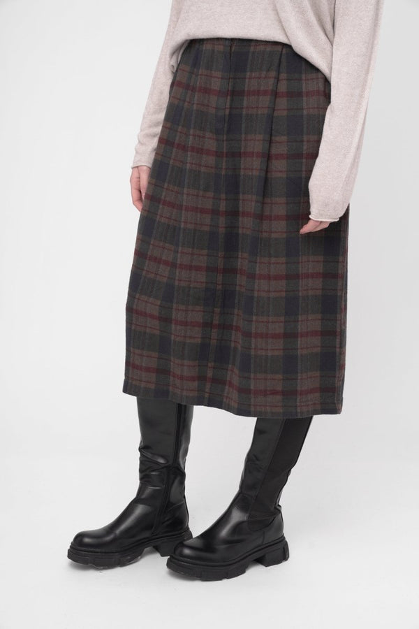 Baci Elastic Waist Plaid Cotton Skirt Black