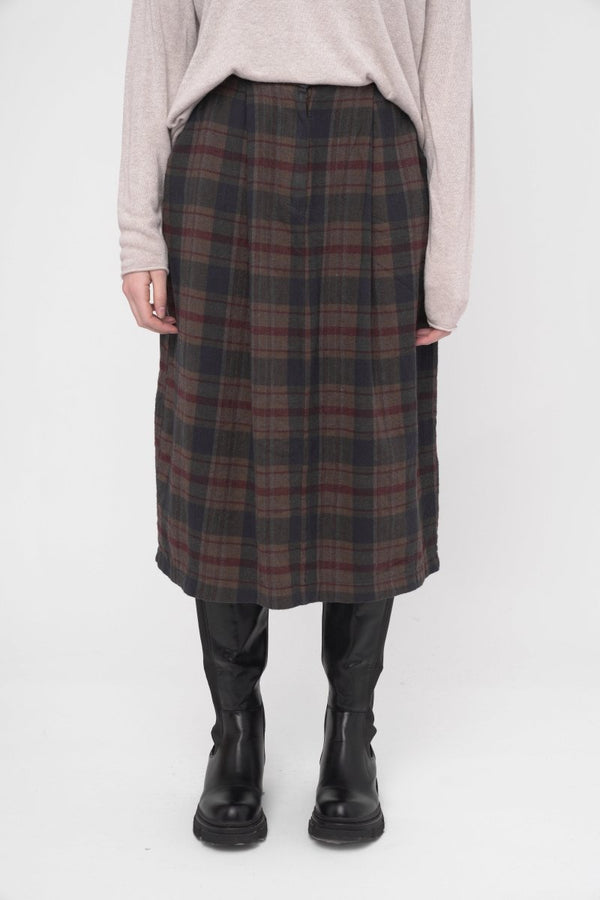 baci Elastic Waist Plaid Cotton Skirt Black