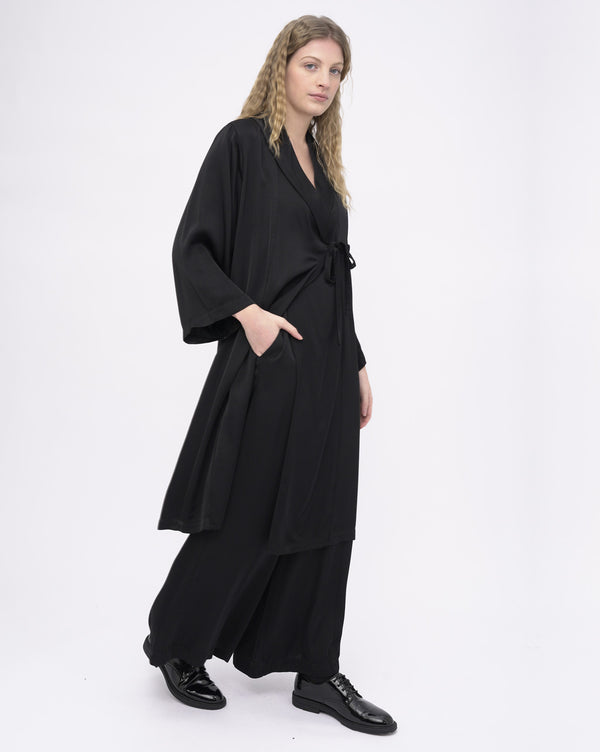 baci Elastic Waist Silk Palazzo Pants Black