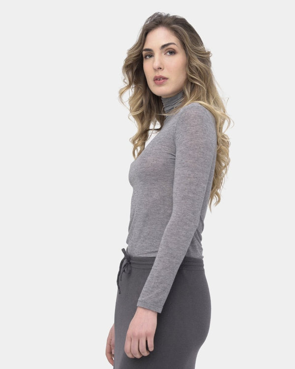 Baci Fitted Glitter Turtleneck Tee Black