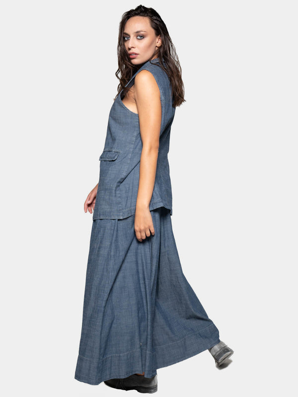 Baci Flap Pocket Denim Look Vest Cappuccino