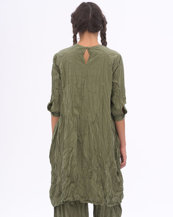 Baci Flap Pocket Pleated Crinkled Dress Black