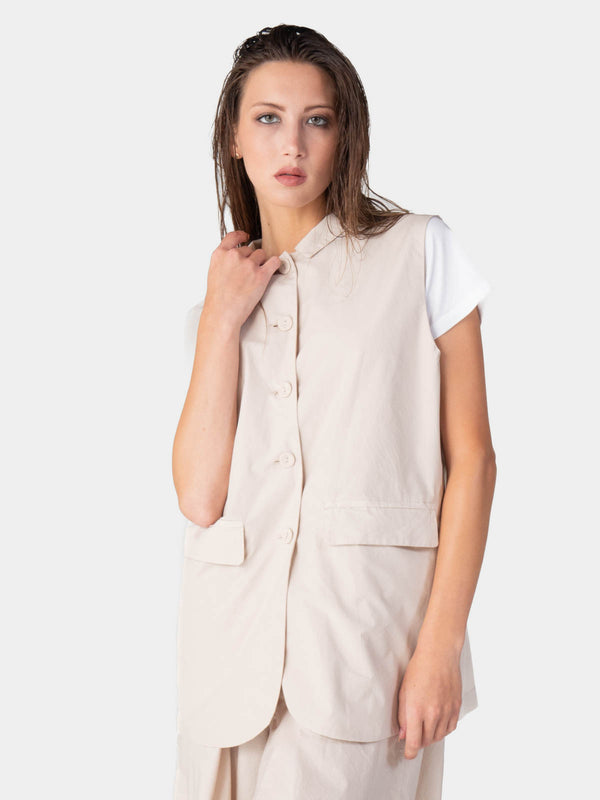 baci Flap Pocket Solid Cotton Vest Mare