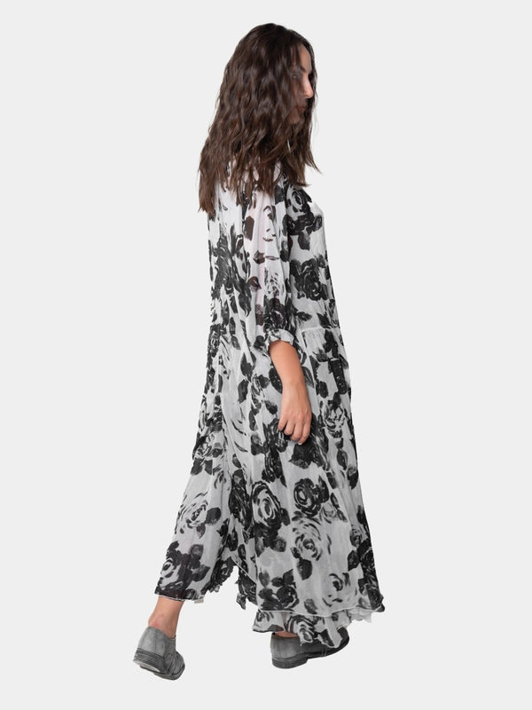 Baci Floral Asymmetrical Shirtdress Black Print