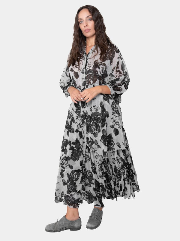 baci Floral Asymmetrical Shirtdress Black Print