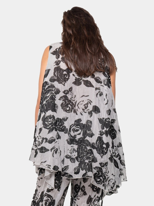 Baci Floral Double Layer Top Black Print