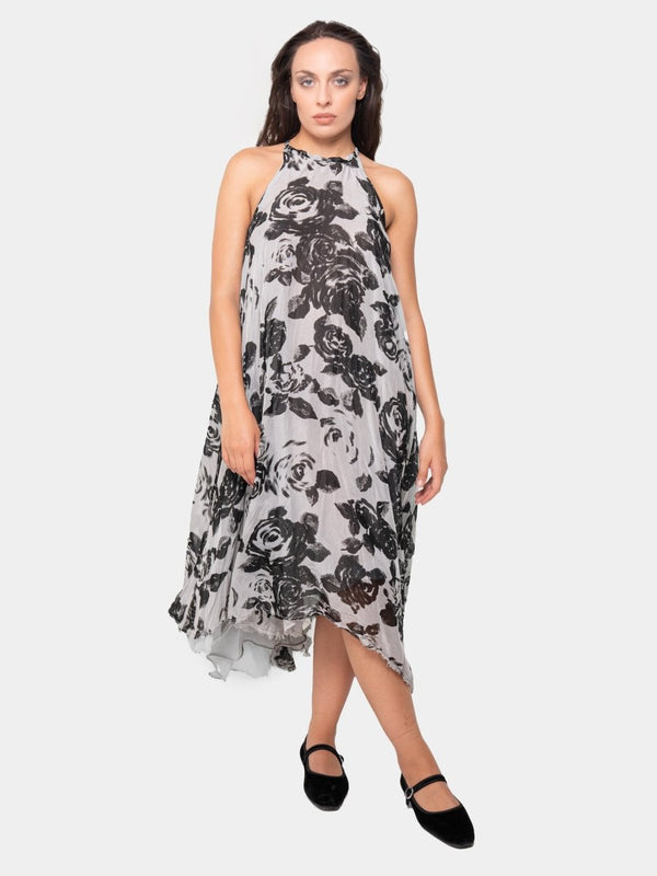 baci Floral Halter Neck Maxi Dress Black Print