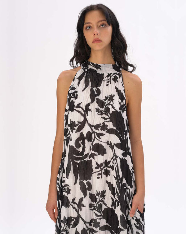 Baci Floral Mock Neck Sleevless Dress Black / White