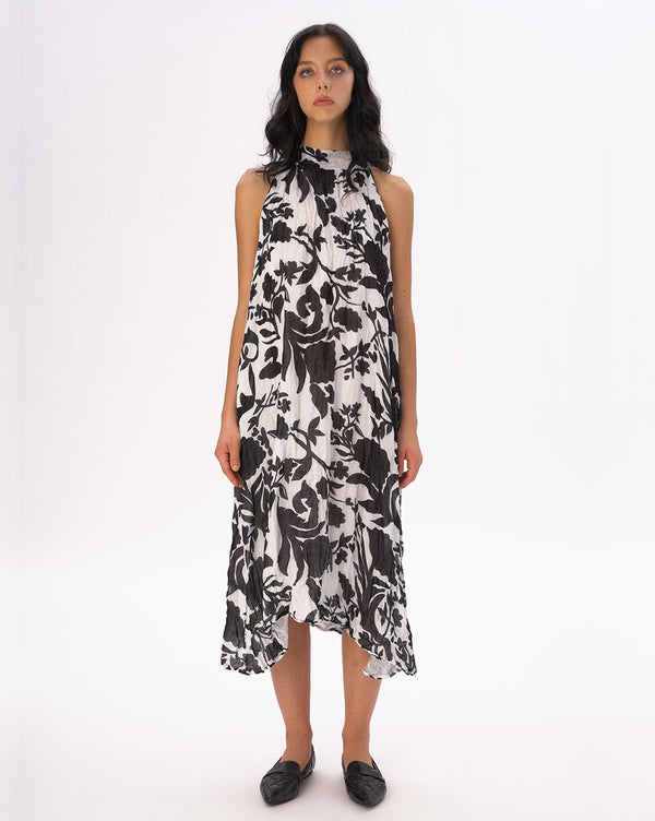 Baci Floral Mock Neck Sleevless Dress Black / White