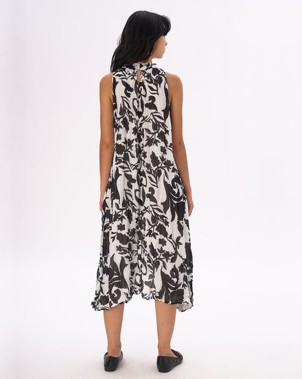 Baci Floral Mock Neck Sleevless Dress Black / White