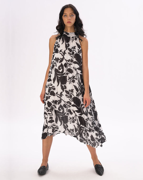 baci Floral Mock Neck Sleevless Dress Black / White
