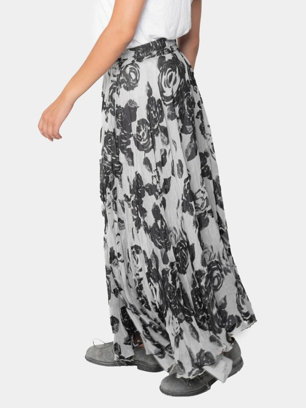 Baci Floral Raw Edge Circle Skirt Black Print