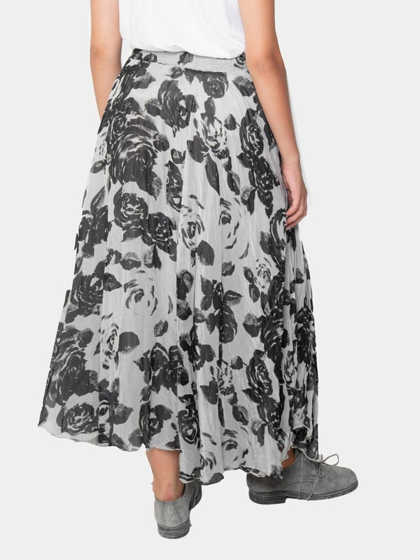 Baci Floral Raw Edge Circle Skirt Black Print