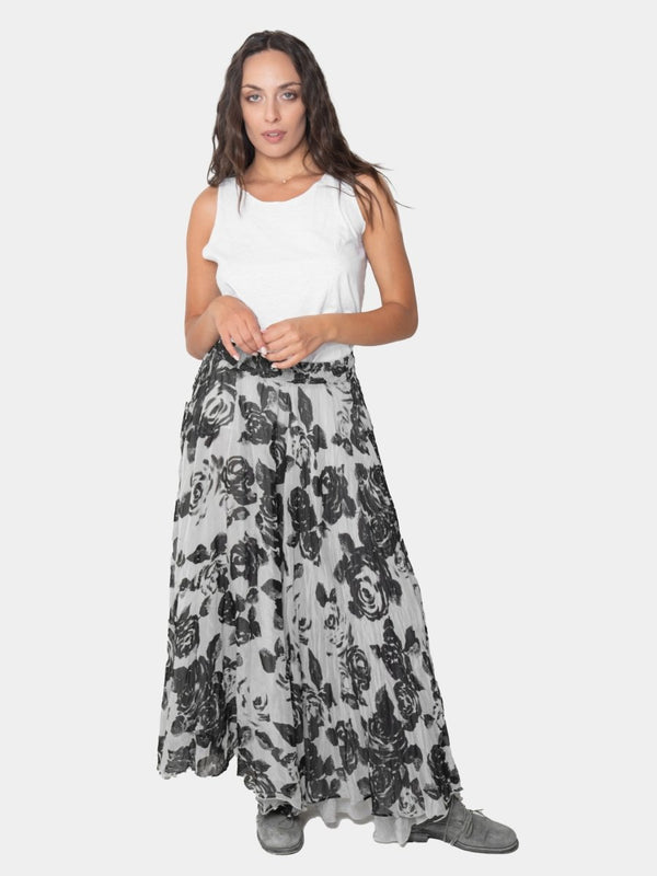 Baci Floral Raw Edge Circle Skirt Black Print
