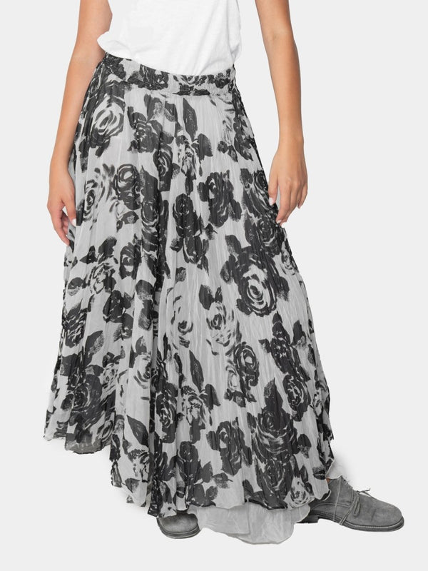 baci Floral Raw Edge Circle Skirt Black Print