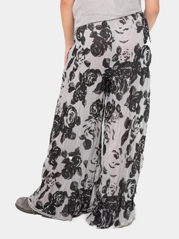 Baci Floral Raw Edge Wide Trousers Black Print