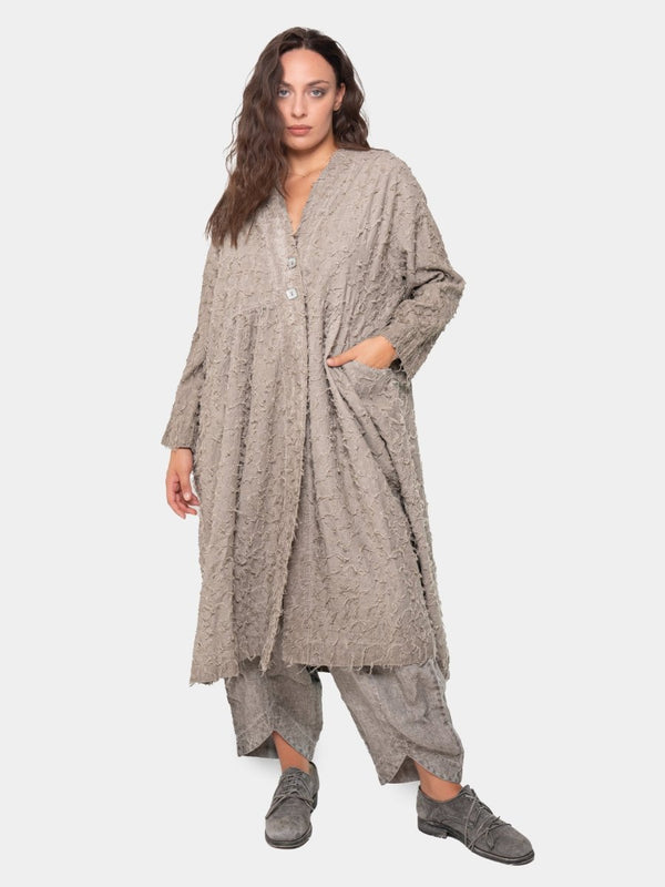 baci Fringe Kimono Duster Coat Hemp