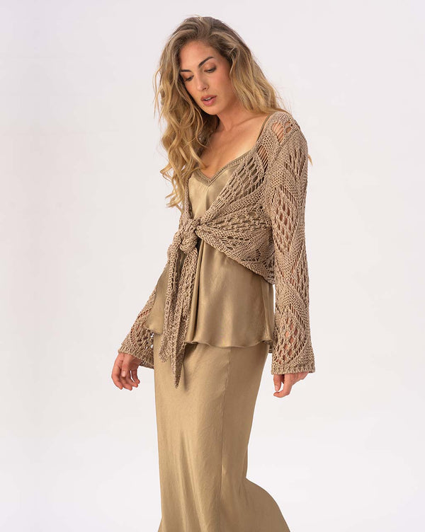 Baci Handmade Fishnet Tie-Waist Cardigan Black