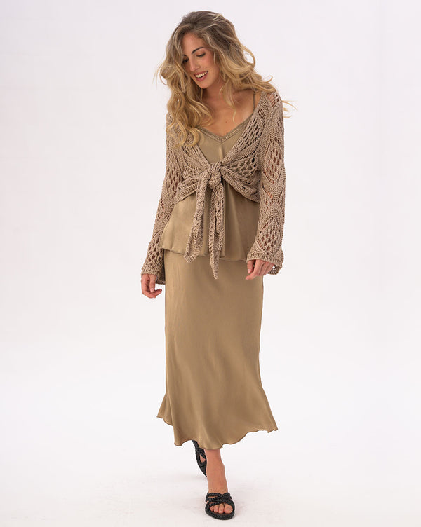 Baci Handmade Fishnet Tie-Waist Cardigan Black