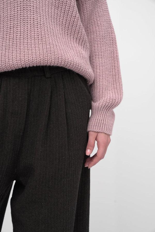 Baci Herringbone Elastic Waist Pant Black