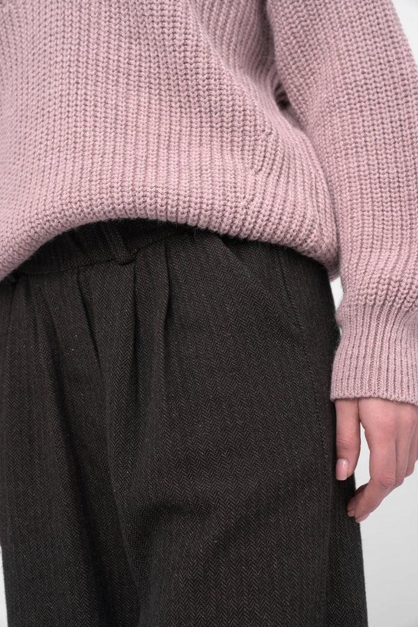 Baci Herringbone Elastic Waist Pant Black