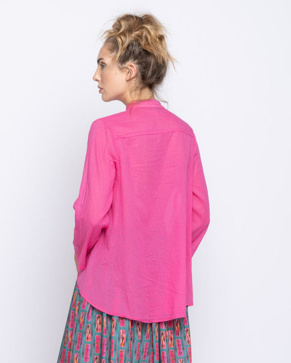 Baci Hi-lo Button-Up Band Collar Shirt Fuchsia