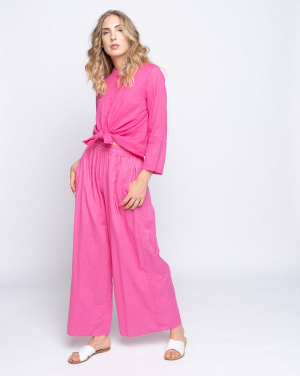 Baci Hi-lo Button-Up Band Collar Shirt Fuchsia