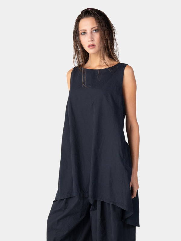 Baci Hi Lo Drawstring Hem Cotton Tank Bianco
