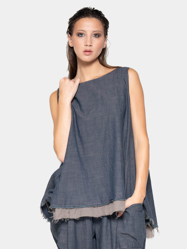 baci Hi-Lo Frayed Layer Tank Cappuccino