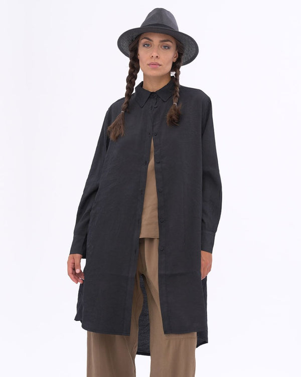Baci Hi-Lo Hem Button Up Shirtdress Black