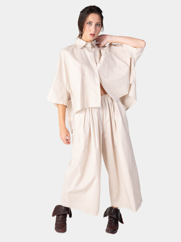 Baci Hi-Lo Organic Cotton Cropped Shirt Bianco