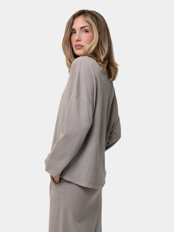 Baci Hi Lo Round Neck Cotton Sweatshirt Bianco