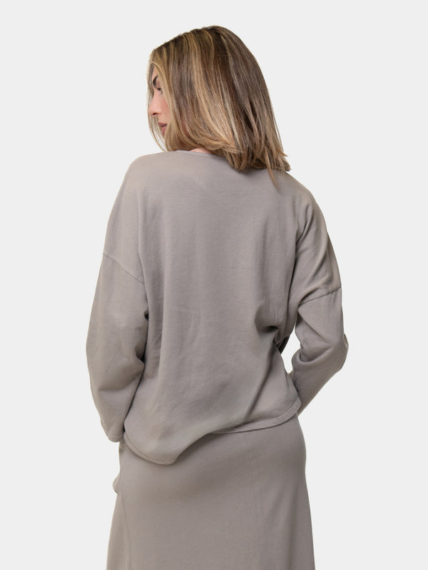 Baci Hi Lo Round Neck Cotton Sweatshirt Bianco