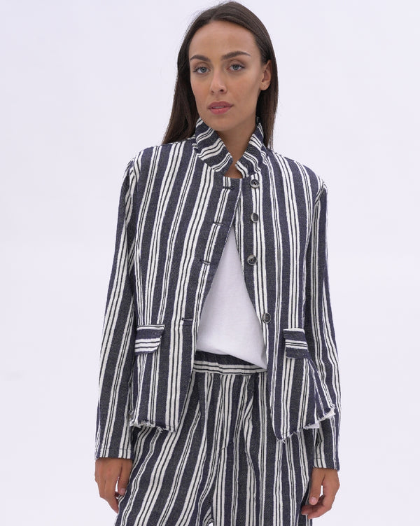 Baci Indigo Striped Raw Edge Layered Jacket Indigo