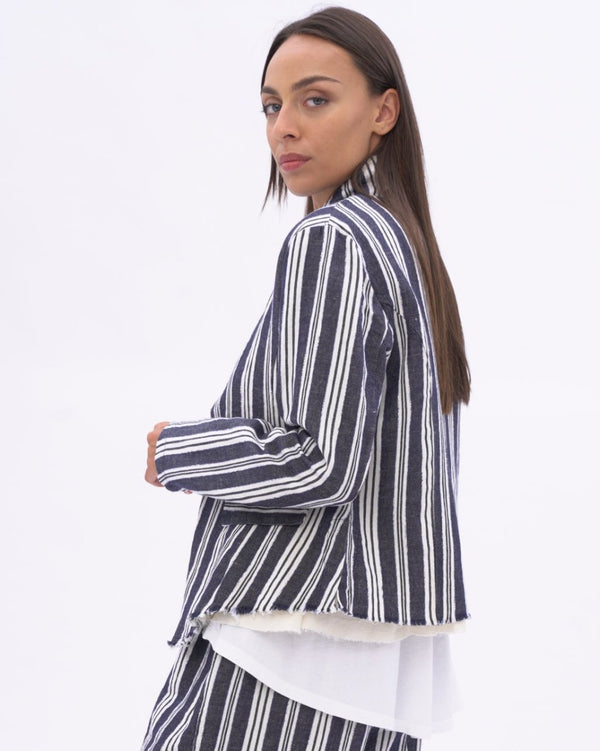 Baci Indigo Striped Raw Edge Layered Jacket Indigo