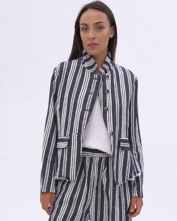 baci Indigo Striped Raw Edge Layered Jacket Indigo